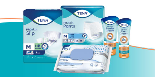 Zdjęcie opakowań produktów z gamy TENA ProSkin
